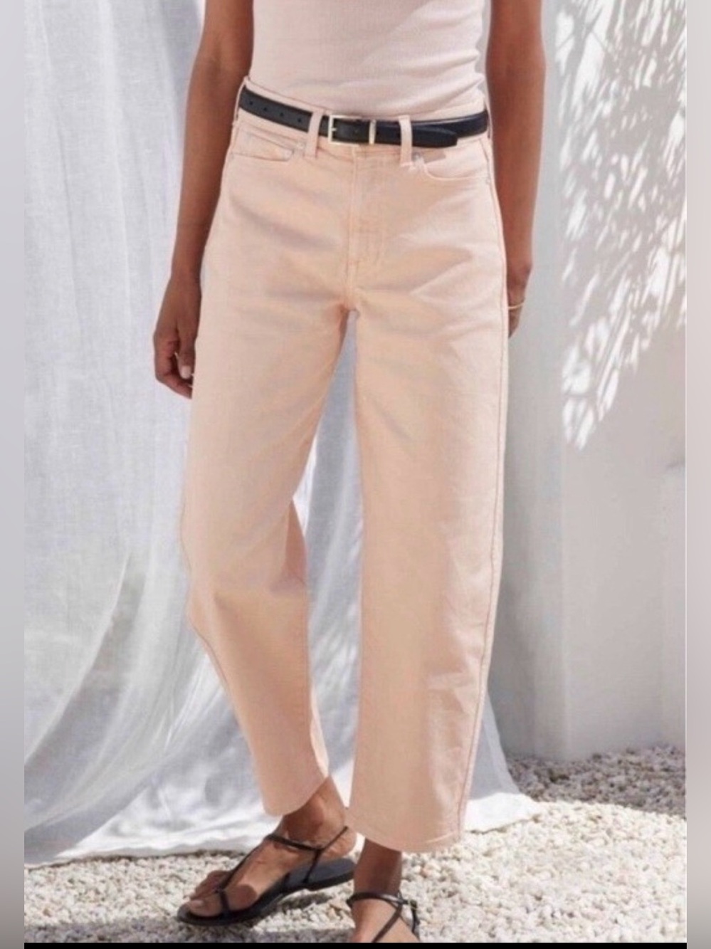 AYR The Beat Drop Barrel Leg Jeans Ciao Bella Cream Peach Size 29 Made in LA
